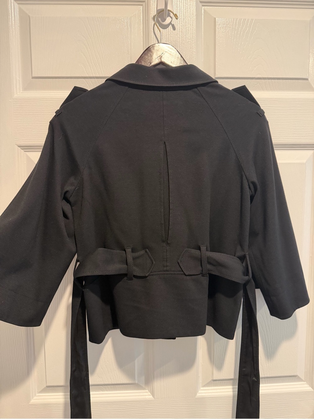 Theory Black Cropped Trench Coat with Belt - Picture 8 of 9